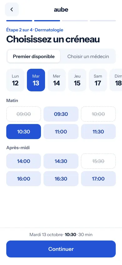 Concept Clinique Aube, Écran 2 : choix du jour et de l’heure